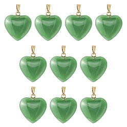 Vert Imitation pendentifs en verre de jade, avec accessoires en fer plaqués or , charmes de coeur, verte, 22x20.5x7mm, Trou: 6x2mm