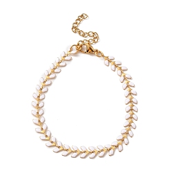 Blanc Bracelet chaînes à maillons épis de blé en émail, placage sous vide 304 bijoux en acier inoxydable pour femmes, blanc, 6-7/8 pouce (17.6 cm)