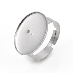 Color de Acero Inoxidable Componentes de anillos de dedo de acero inoxidable ajustables 201, fornituras base de anillo almohadilla, oval, color acero inoxidable, Bandeja: 18.5x13.5 mm, 17.5 mm