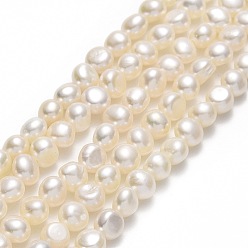 Linen Natural Cultured Freshwater Pearl Beads Strands, Two Sides Polished, Linen, 5.5~6x4~4.5x5mm, Hole: 0.7mm, about 70pcs/strand, 13.98''(35.5cm)