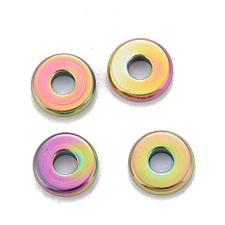 Color mezclado Perlas espaciadoras de acero inoxidable con revestimiento iónico (ip) de color arcoíris, buñuelo, color mezclado, 304 mm, agujero: 6x1.5~1.6 mm
