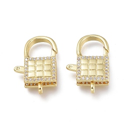 Real 18K Gold Plated Brass Micro Pave Clear Cubic Zirconia Lobster Claw Clasps, Long-Lasting Plated, Lock, Real 18K Gold Plated, 21.5x11x5.3mm, Hole: 1.8mm