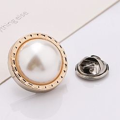 White Plastic Brooch, Alloy Pin, with Plastic Bead, for Garment Accessories, Round, White, 21mm