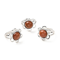 Goldstone Synthetic Goldstone Adjustable Rings, Platinum Tone Flower Brass Rings for Women, Cadmium Free & Lead Free, US Size 7 3/4(17.9mm), 3~7mm