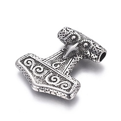 Antique Silver 304 Stainless Steel Pendants, Thor's Hammer, Antique Silver, 36x32.5x7mm, Hole: 4.5x3.5mm
