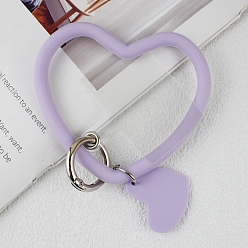 Lilac Silicone Heart Loop Phone Lanyard, Wrist Lanyard Strap with Plastic & Alloy Keychain Holder, Lilac, 7.5x8.8x0.7cm