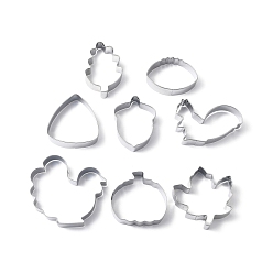 Stainless Steel Color Thanksgiving 430 Stainless Steel Cookie Mold, Cookie Cutter, Maple Leaf/Squirrel/Turkey, Stainless Steel Color, 44~82x45~88x18mm, 8pcs/set