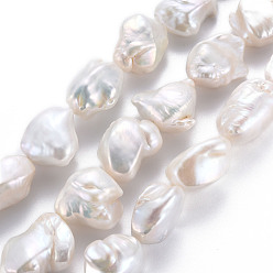 Seashell Color Natural Keshi Pearl Beads Strands, Cultured Freshwater Pearl, Nuggets, Seashell Color, 17~24x11~21x9~13mm, Hole: 0.6mm, about 19~20pcs/strand, 15.75 inch(40cm)