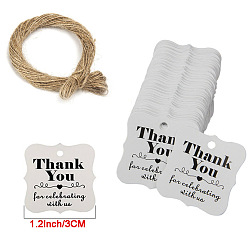 Square Thanksgiving Themed Paper Hang Gift Tags, with Hemp Cord, Square Pattern, 3cm, 100pcs/bag