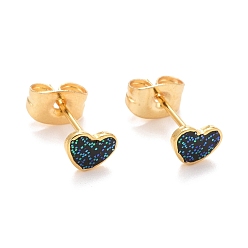 Black 304 Stainless Steel Enamel Stud Earrings, with 316 Surgical Stainless Steel Pin & Glitter Powder, Golden, Heart, Black, 4.5x6x1mm, Pin: 0.8mm