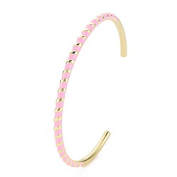 Pink Twisted Brass Enamel Cuff Bangle, Real 18K Gold Plated Open Bangle for Women, Nickel Free, Pink, Inner Diameter: 2-3/8 inch(5.95cm)