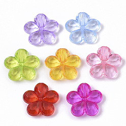 Couleur Mélangete Perles acryliques transparentes facettées, fleur, couleur mixte, 14x14x4mm, trou: 1.6 mm, environ 1280 pcs / 500 g