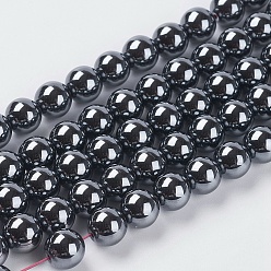 Noir Non-magnétiques perles d'hématite synthétique brins, perles de qualité aa rondes, noir, taille: environ 8mm de diamètre, Trou: 1mm, Environ 53 pcs/chapelet