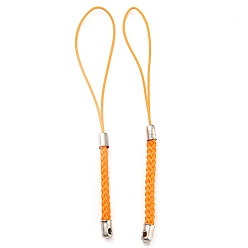 Dark Orange Polyester Cord Mobile Straps, with Platinum Plated Iron Findings, Dark Orange, 8~9cm