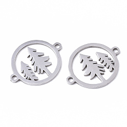 Stainless Steel Color Christmas 201 Stainless Steel Links Connectors, Laser Cut, Ring with Christmas Tree, Stainless Steel Color, 19x15x1mm, Hole: 1.4mm