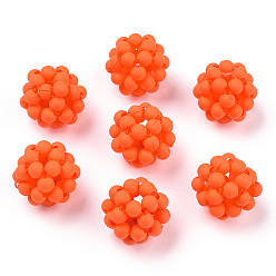 Rouge Orange Perles tissées à la main en plastique, givré rond, rouge-orange, 15mm, Trou: 3mm