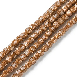 Goldsand Granos goldstone filamentos sintéticos, facetados, cubo, 2~2.5x2~2.5x2~2.5 mm, agujero: 0.6 mm, sobre 178 unidades / cadena, 15.04 pulgada (38.2 cm)