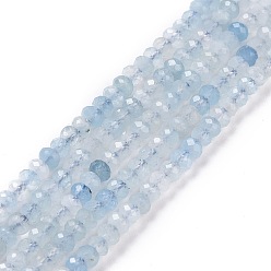 Aquamarine Natural Aquamarine Beads Strand, Faceted, Rondelle, 3x2mm, Hole: 0.5mm, about 172pcs/strand, 15.75''(40cm)