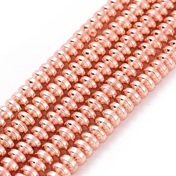 Plaqué D'or Rose Galvanoplastie non magnétiques hématite synthétique brins de perles, AA grade, plaqué longue durée, rondelle, rose plaqué or, 3x2mm, Trou: 0.8mm, Environ 223 pcs/chapelet, 15.7 pouce (40 cm)