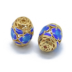 Bleu Perles creuses en laiton émaillé, baril, or, bleu, 15.5x12mm, Trou: 2mm