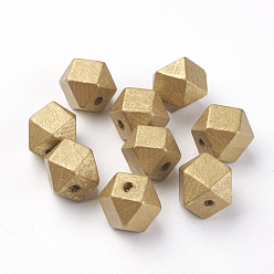 Gold Spray Painted Natural Wooden Beads, Polygon, Gold, 20x18~20x18~20mm, Hole: 3.5mm