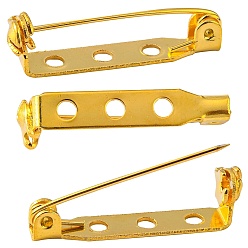 Golden Iron Brooch Findings, Back Bar Pins, Golden, 27mm long, 5mm wide, 7mm thick, hole: about 2mm, Pin: 0.8mm