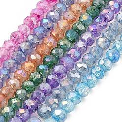 Mixed Color Spray Painted Imitation Jade Glass Beads Strands, AB Color Plated, Faceted, Round, Mixed Color, 4x3.5mm, Hole: 1mm, about 135pcs/strand, 18.90''(48cm)