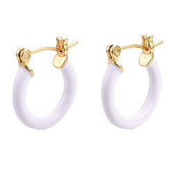 Белый Серьги-кольца с эмалью, настоящие позолоченные украшения 18k для женщин, без никеля , белые, 21x18.5x3 мм, штифты : 0.8 мм