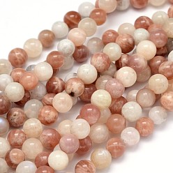 Mixed Stone Round Natural  Moonstone and Sunstone Beads Strands, 8mm, Hole: 1mm, about 49pcs/strand, 15.3 inch