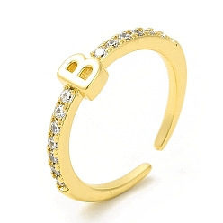 Letter B Clear Cubic Zirconia Initial Letter Open Cuff Ring, Real 18K Gold Plated Brass Jewelry for Women, Cadmium Free & Nickel Free & Lead Free, Letter.B, US Size 7 3/4(17.9mm)