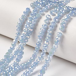 Light Sky Blue Electroplate Glass Beads Strands, Imitation Jade Beads, Full Rainbow Plated, Faceted, Rondelle, Light Sky Blue, 3x2mm, Hole: 0.8mm, about 165~169pcs/strand, 15~16 inch(38~40cm)