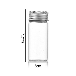 Plata Botellas de vidrio transparente contenedores de cuentas, tubos de almacenamiento de cuentas con tapa de rosca y tapa de aluminio, columna, plata, 3x7 cm, capacidad: 30 ml (1.01 fl. oz)
