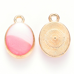 Pink Alloy Enamel Charms, Oval, Light Gold, Pink, 15x10x3mm, Hole: 1.6mm