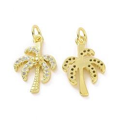Real 18K Gold Plated Brass Micro Pave Clear Cubic Zirconia Pendants, with Jump Ring, Coconut Tree Charm, Real 18K Gold Plated, 18x12.5x2mm, Hole: 3.2mm