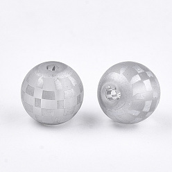Argent Perles en verre electroplate, perles à carreaux, givré, rond avec motif tartan, argenterie, 8~8.5mm, Trou: 1.5mm