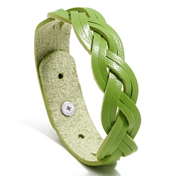 Yellow Green Imitation Leather Braided Cord Bracelets, with Alloy Finding, Yellow Green, 8-7/8 inch(22.5cm)