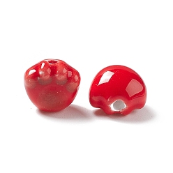 Красный Ручной печатный шарики фарфора, отпечатки кошачьих лап, красные, 12x12x9 мм, отверстие : 2 мм