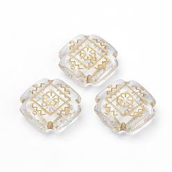 Clear Plating Transparent Acrylic Beads, Golden Metal Enlaced, Square, Clear, 22x22x8mm, Hole: 2mm, about 148pcs/500g