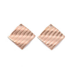 Rose Gold Ion Plating(IP) 304 Stainless Steel Pendants, Rhombus, Rose Gold, 16.5x16.5x1.3mm, Hole: 1.4mm