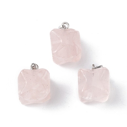 Rose Quartz Natural Rose Quartz Pendants, Merkaba Star Charms, with Stainless Steel Color Plated 201 Stainless Steel Snap on Bails, 18~20x14~15x14~15mm, Hole: 8x3mm