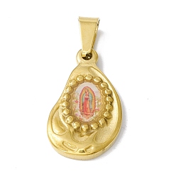 Colorful Vacuum Plating 304 Stainless Steel Pendants, with Enamel, Religion, Golden, Teardrop with Human, Colorful, 22x13x2.5mm, Hole: 6.5x3mm