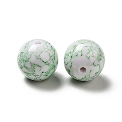 Medium Sea Green Opaque Acrylic Beads, Round with Ink Danqing Pattern, Medium Sea Green, 15~16x15mm, Hole: 2mm