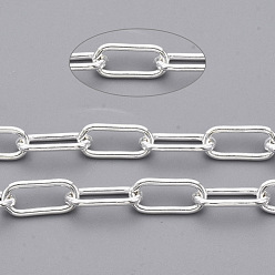Plata Cadenas de clips de hierro sin soldar, cadenas portacables alargadas estiradas, con carrete, plata, 12.5x5.6x1.2 mm, aproximadamente 82.02 pies (25 m) / rollo