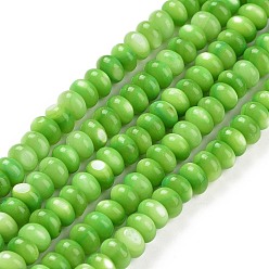 Lime Green Natural Freshwater Shell Beads Strands, Dyed, Rondelle, Lime Green, 5x3mm, Hole: 1mm, about 106~110pcs/strand, 15.04''(38.2cm)