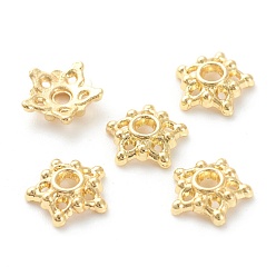 Real 18K Gold Plated Rack Plating Alloy Flower Bead Caps, 5-Petal, Lead Free & Cadmium Free, Long-Lasting Plated, Real 18k Gold Plated, 7.5x8x2mm, Hole: 1.5mm