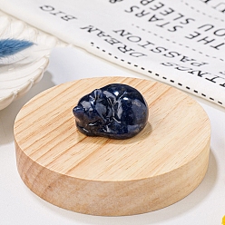 Sodalite Natural Sodalite Display Decorations, Reiki Energy Stone Figurine, Sleeping Cat, 33.5x39x23.5mm