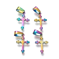 Rainbow Color Placage ionique (ip) 304 pendentifs en acier inoxydable, Coupe au laser, croix, couleur arc en ciel, 20x13x1.5mm, Trou: 3.5x7mm