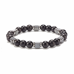Noir Bracelet extensible en perles de bois naturel et hématite synthétique, bijoux en pierres précieuses pour femmes, noir, diamètre intérieur: 2-3/8 pouce (5.9 cm)