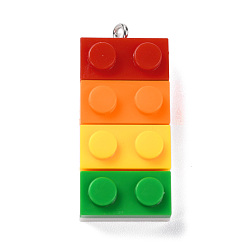 Colorful Resin Pendants, with Platinum Iron Loop, Toy Bricks, Colorful, 36x15.5x8mm, Hole: 2.6mm