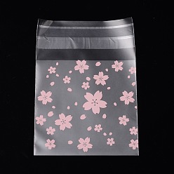 Rose Nacré Rectangle sacs opp de cellophane, avec motif floral, perle rose, 10x6.9 cm, épaisseur unilatérale: 0.04 mm, mesure intérieure: 6.9x6.9 cm, environ 95~100 pcs / sachet 